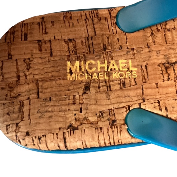 MK Michael Kors Jet Set Jelly Flip Flop Sandals Blue Straps PVC/Cork Size 8M - Picture 8 of 11